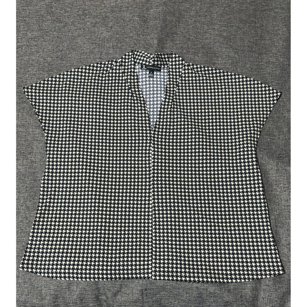 Jules & Leopold Women's 2X Blouse Black White Houndstooth Short Sleeve V-Neck
